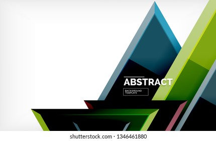 Triangles repetiton geometric abstract background, multicolored glossy triangular shapes, hi-tech poster cover design or web presentation template with copy space. Vector illustration