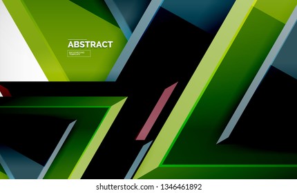 Triangles repetiton geometric abstract background, multicolored glossy triangular shapes, hi-tech poster cover design or web presentation template with copy space. Vector illustration