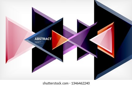 Triángulos repetitivos fondo abstracto geométrico, formas triangulares multicolor brillante, diseño de portada de afiches de alta tecnología o plantilla de presentación web con espacio de copia. Ilustración del vector