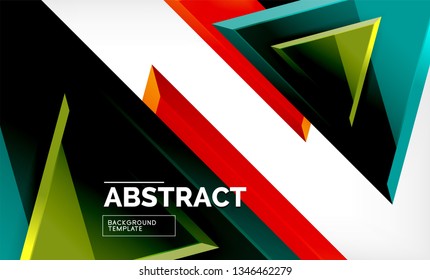 Triángulos repetitivos fondo abstracto geométrico, formas triangulares multicolor brillante, diseño de portada de afiches de alta tecnología o plantilla de presentación web con espacio de copia. Ilustración del vector
