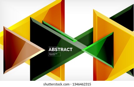 Triángulos repetitivos fondo abstracto geométrico, formas triangulares multicolor brillante, diseño de portada de afiches de alta tecnología o plantilla de presentación web con espacio de copia. Ilustración del vector