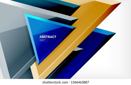 Triangles repetiton geometric abstract background, multicolored glossy triangular shapes, hi-tech poster cover design or web presentation template with copy space. Vector illustration