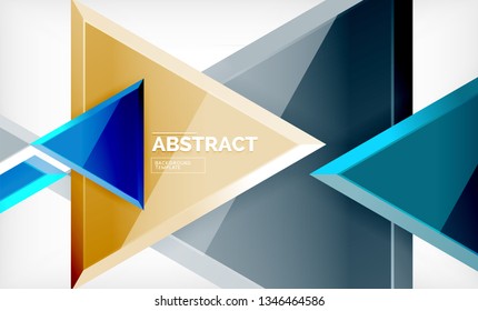 Triangles repetiton geometric abstract background, multicolored glossy triangular shapes, hi-tech poster cover design or web presentation template with copy space. Vector illustration