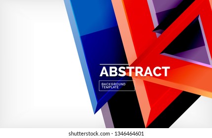 Triangles repetiton geometric abstract background, multicolored glossy triangular shapes, hi-tech poster cover design or web presentation template with copy space. Vector illustration