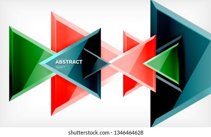 Triangles repetiton geometric abstract background, multicolored glossy triangular shapes, hi-tech poster cover design or web presentation template with copy space. Vector illustration