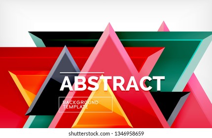 Triangles repetiton geometric abstract background, multicolored glossy triangular shapes, hi-tech poster cover design or web presentation template with copy space. Vector illustration