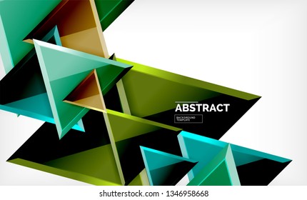 Triángulos repetitivos fondo abstracto geométrico, formas triangulares multicolor brillante, diseño de portada de afiches de alta tecnología o plantilla de presentación web con espacio de copia. Ilustración del vector