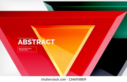 Triángulos repetitivos fondo abstracto geométrico, formas triangulares multicolor brillante, diseño de portada de afiches de alta tecnología o plantilla de presentación web con espacio de copia. Ilustración del vector