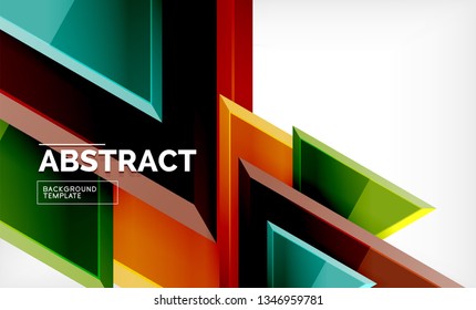 Triangles repetiton geometric abstract background, multicolored glossy triangular shapes, hi-tech poster cover design or web presentation template with copy space. Vector illustration