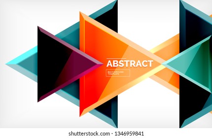 Triangles repetiton geometric abstract background, multicolored glossy triangular shapes, hi-tech poster cover design or web presentation template with copy space. Vector illustration
