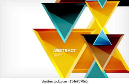 Triangles repetiton geometric abstract background, multicolored glossy triangular shapes, hi-tech poster cover design or web presentation template with copy space. Vector illustration