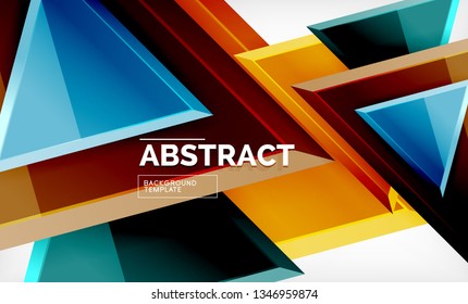 Triángulos repetitivos fondo abstracto geométrico, formas triangulares multicolor brillante, diseño de portada de afiches de alta tecnología o plantilla de presentación web con espacio de copia. Ilustración del vector