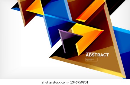 Triangles repetiton geometric abstract background, multicolored glossy triangular shapes, hi-tech poster cover design or web presentation template with copy space. Vector illustration