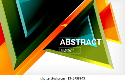 Triángulos repetitivos fondo abstracto geométrico, formas triangulares multicolor brillante, diseño de portada de afiches de alta tecnología o plantilla de presentación web con espacio de copia. Ilustración del vector