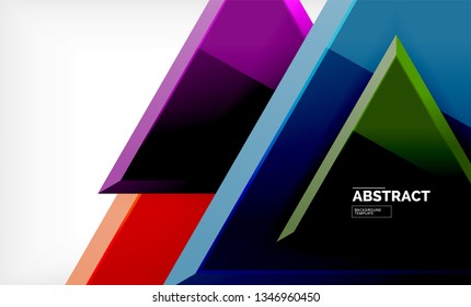Triangles repetiton geometric abstract background, multicolored glossy triangular shapes, hi-tech poster cover design or web presentation template with copy space. Vector illustration