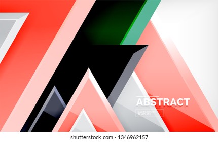 Triángulos repetitivos fondo abstracto geométrico, formas triangulares multicolor brillante, diseño de portada de afiches de alta tecnología o plantilla de presentación web con espacio de copia. Ilustración del vector