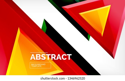 Triangles repetiton geometric abstract background, multicolored glossy triangular shapes, hi-tech poster cover design or web presentation template with copy space. Vector illustration