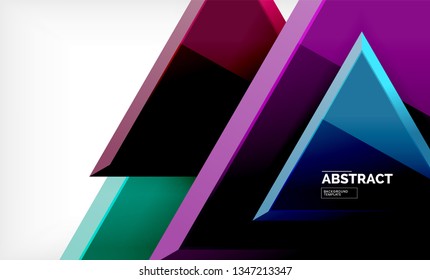 Triangles repetiton geometric abstract background, multicolored glossy triangular shapes, hi-tech poster cover design or web presentation template with copy space. Vector illustration