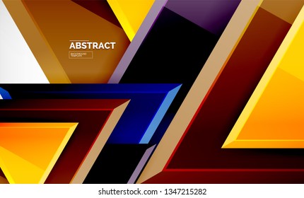 Triángulos repetitivos fondo abstracto geométrico, formas triangulares multicolor brillante, diseño de portada de afiches de alta tecnología o plantilla de presentación web con espacio de copia. Ilustración del vector