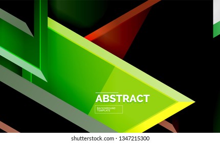 Triangles repetiton geometric abstract background, multicolored glossy triangular shapes, hi-tech poster cover design or web presentation template with copy space. Vector illustration