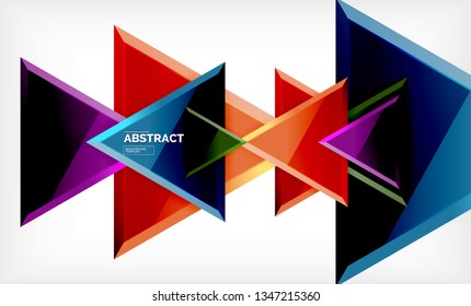 Triangles repetiton geometric abstract background, multicolored glossy triangular shapes, hi-tech poster cover design or web presentation template with copy space. Vector illustration