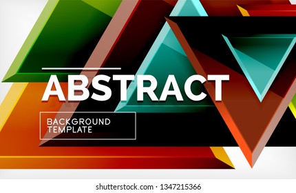 Triangles repetiton geometric abstract background, multicolored glossy triangular shapes, hi-tech poster cover design or web presentation template with copy space. Vector illustration