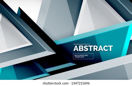 Triangles repetiton geometric abstract background, multicolored glossy triangular shapes, hi-tech poster cover design or web presentation template with copy space. Vector illustration