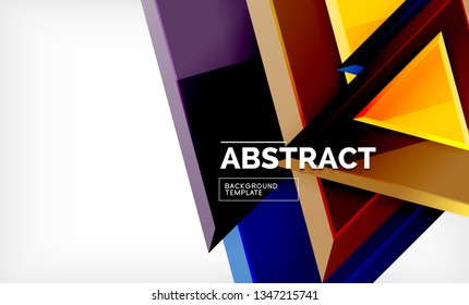 Triangles repetiton geometric abstract background, multicolored glossy triangular shapes, hi-tech poster cover design or web presentation template with copy space. Vector illustration