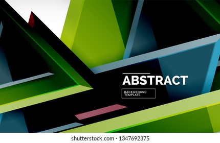 Triangles repetiton geometric abstract background, multicolored glossy triangular shapes, hi-tech poster cover design or web presentation template with copy space. Vector illustration