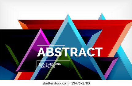 Triangles repetiton geometric abstract background, multicolored glossy triangular shapes, hi-tech poster cover design or web presentation template with copy space. Vector illustration