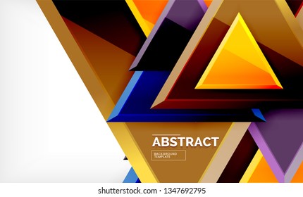 Triangles repetiton geometric abstract background, multicolored glossy triangular shapes, hi-tech poster cover design or web presentation template with copy space. Vector illustration