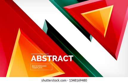 Triangles repetiton geometric abstract background, multicolored glossy triangular shapes, hi-tech poster cover design or web presentation template with copy space. Vector illustration