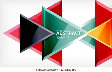 Triángulos repetitivos fondo abstracto geométrico, formas triangulares multicolor brillante, diseño de portada de afiches de alta tecnología o plantilla de presentación web con espacio de copia. Ilustración del vector