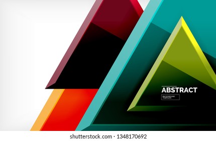 Triangles repetiton geometric abstract background, multicolored glossy triangular shapes, hi-tech poster cover design or web presentation template with copy space. Vector illustration