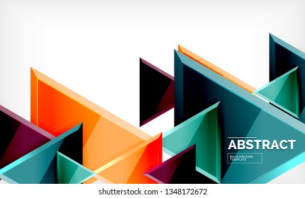 Triangles repetiton geometric abstract background, multicolored glossy triangular shapes, hi-tech poster cover design or web presentation template with copy space. Vector illustration