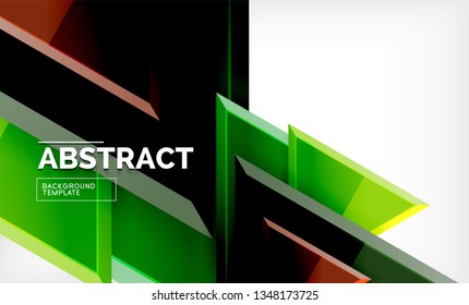 Triangles repetiton geometric abstract background, multicolored glossy triangular shapes, hi-tech poster cover design or web presentation template with copy space. Vector illustration