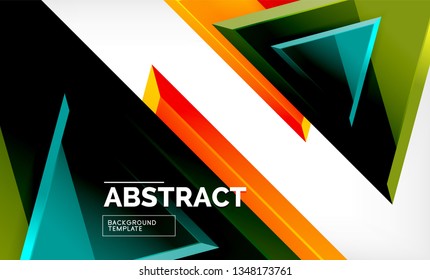 Triangles repetiton geometric abstract background, multicolored glossy triangular shapes, hi-tech poster cover design or web presentation template with copy space. Vector illustration