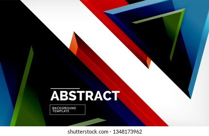 Triángulos repetitivos fondo abstracto geométrico, formas triangulares multicolor brillante, diseño de portada de afiches de alta tecnología o plantilla de presentación web con espacio de copia. Ilustración del vector