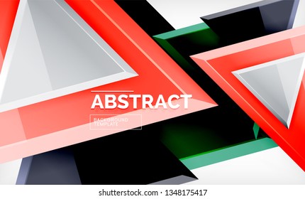 Triangles repetiton geometric abstract background, multicolored glossy triangular shapes, hi-tech poster cover design or web presentation template with copy space. Vector illustration