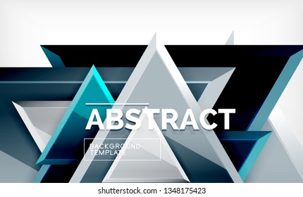 Triangles repetiton geometric abstract background, multicolored glossy triangular shapes, hi-tech poster cover design or web presentation template with copy space. Vector illustration