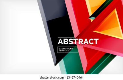 Triangles repetiton geometric abstract background, multicolored glossy triangular shapes, hi-tech poster cover design or web presentation template with copy space. Vector illustration