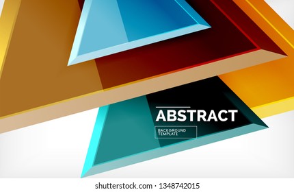 Triangles repetiton geometric abstract background, multicolored glossy triangular shapes, hi-tech poster cover design or web presentation template with copy space. Vector illustration