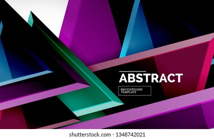 Dreiecke, die sich wiederholen, geometrisch abstrakter Hintergrund, mehrfarbige, glänzende dreieckige Formen, High-Tech-Poster-Cover-Design oder Web-Präsentation-Vorlage mit Kopienraum. Vektorgrafik