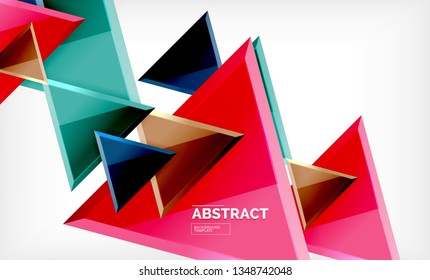 Triángulos repetitivos fondo abstracto geométrico, formas triangulares multicolor brillante, diseño de portada de afiches de alta tecnología o plantilla de presentación web con espacio de copia. Ilustración del vector