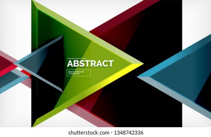 Triangles repetiton geometric abstract background, multicolored glossy triangular shapes, hi-tech poster cover design or web presentation template with copy space. Vector illustration