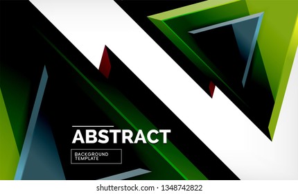 Triangles repetiton geometric abstract background, multicolored glossy triangular shapes, hi-tech poster cover design or web presentation template with copy space. Vector illustration