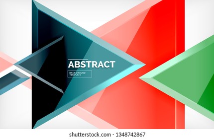 Triangles repetiton geometric abstract background, multicolored glossy triangular shapes, hi-tech poster cover design or web presentation template with copy space. Vector illustration