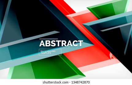 Triangles repetiton geometric abstract background, multicolored glossy triangular shapes, hi-tech poster cover design or web presentation template with copy space. Vector illustration