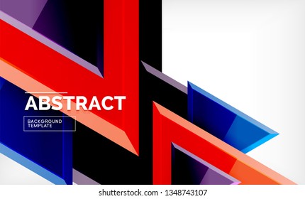 Triangles repetiton geometric abstract background, multicolored glossy triangular shapes, hi-tech poster cover design or web presentation template with copy space. Vector illustration