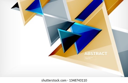 Triangles repetiton geometric abstract background, multicolored glossy triangular shapes, hi-tech poster cover design or web presentation template with copy space. Vector illustration